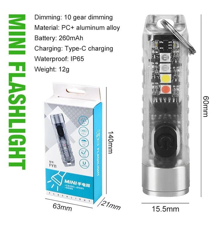 Multi-function Mini EDC LED Flashlight Portable Keychain Light MagneticTorch USB Rechargeable UV Lamp Emergency Camping Lantern