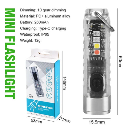 Multi-function Mini EDC LED Flashlight Portable Keychain Light MagneticTorch USB Rechargeable UV Lamp Emergency Camping Lantern