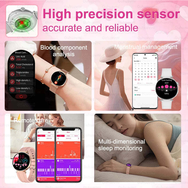1.32''AMOLED Screen Women Smartwatch Call ECG Sport Watch Blood Pressure Micro Physical Examination DIY Dial Smart Watches Woman