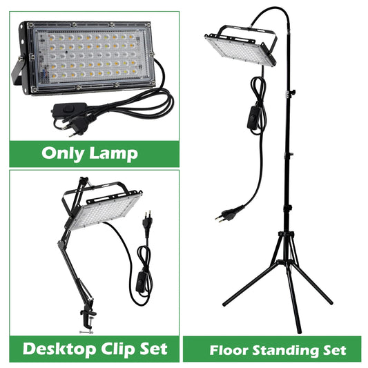 AC220V LED Plant Grow Light 50W/100W Phyto Lamp Full Spectrum Growing Lights with Bracket Adjustable Tripod for Seeds Veg Flower