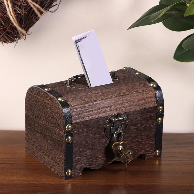 Classic Treasure Chest Savings Box with Secure Lock for Home Ornamentation