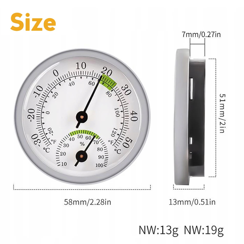 Mini Thermo-Hygrometer Analog Indoor Hygrometer Temperature and Humidity Meter Battery Free Diameter 58MM
