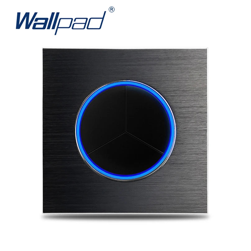 Wallpad Wall Switch 1 Way 2 Way, Circle Round Button, Blue LED Indicator, Brushed Aluminum Finishing, Black Gold SIlver Brown
