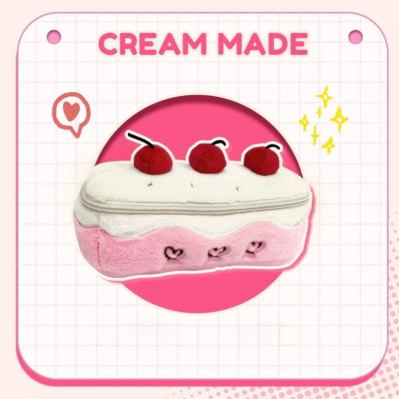 Sweet Korean Cherry Cake Pencil Case for Girls Aesthetic Makeup Pouch Ins Kawaii Cosmetic Stationery Organizer Back To School