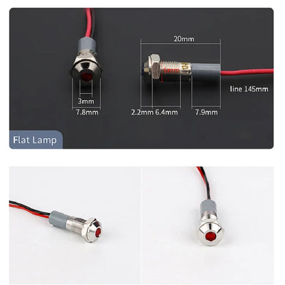 VaneAims 8mm Metal Signal Lamp Waterproof IP67 Light LED Indicator with Wire 3V 6V 12V 24V 220V Red Green Yellow White Blue