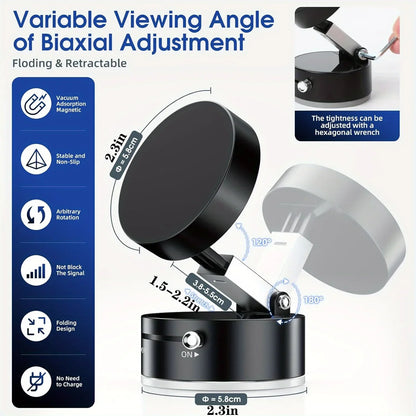 Upgraded 360° Vacuum Magnetic Phone Holder, Magnetic Car Phone Mount, Hands-Free Suction Cup Phone Holder for Car/ Gym/ Mirror