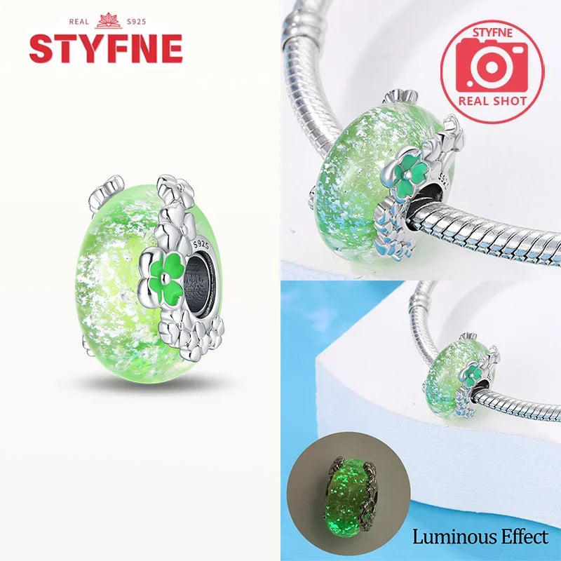Charm Sterling Silver 925 Colorful Luminous Beads Murano Glass Series Fit Original Bracelet for Women Jewelry DIY Fine Gift
