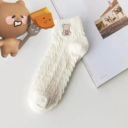 Cotton Women's Socks Frilly Ruffle Socks Spring Summer Casual Ankle Short Boat Socks Loose Knit Solid Color Mid-Calf Socks