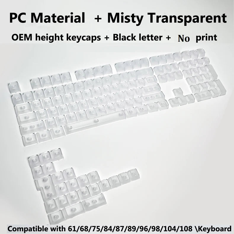 Full Sets Transparent Keycaps for Mechanical Keyboard Front/Side/None Print RGB Backlit Full/Misty Transparent Keycap 130+ Key