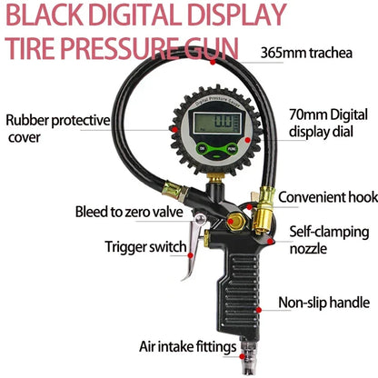 Reloj electrónico digital de presión de neumáticos para coche, pistola de inflado de neumáticos, pistola inflable para medir la presión del aire