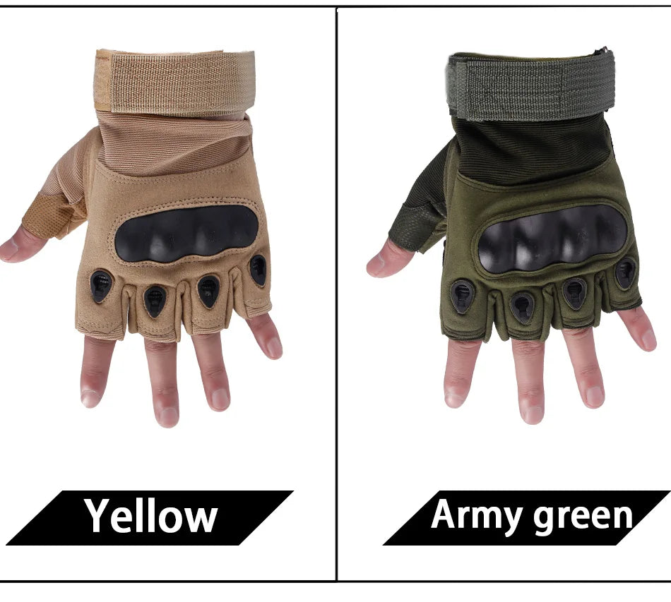 Tactical Hard Knuckle Half finger Gloves, Men's Combat Hunting Shooting Paintball Duty - Fingerless