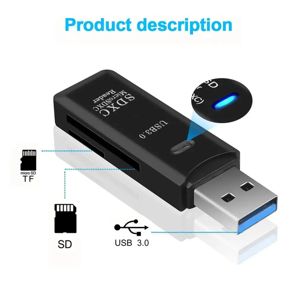 2-in-1 Multi-Functional USB 3.0 Card Reader Micro SD TF Memory Card Reader USB Flash Drive Card Reader Adapter for PC Laptops Accessories