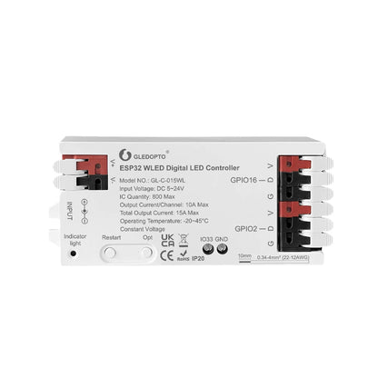 WLED LED Controller, ESP32, Mic Music UART RGB IC Digital Lights Addressable String Lighting, GLEDOPTO
