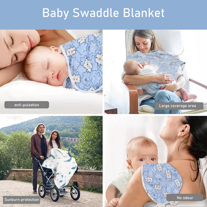 Baby Blanket Hat Set, Cartoon Printed Cotton Newborn Swaddle, Adjustable Infant Sleeping Swaddle Wraps, All Seasons, 0-6 Months