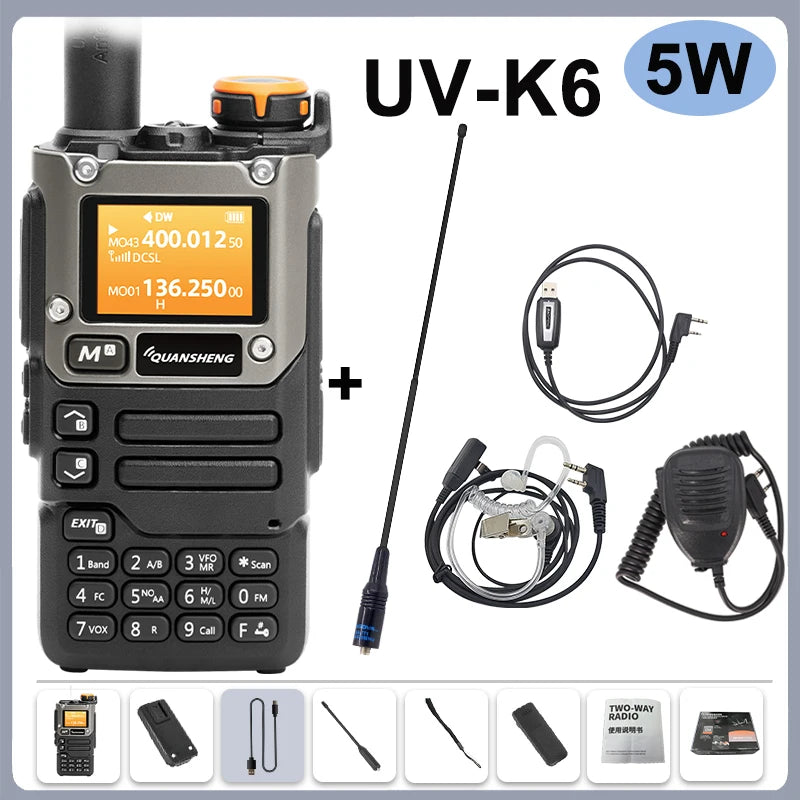 Quansheng UV-K6 Walkie Talkie 5W Radio de banda aérea Carga tipo C UHF VHF DTMF FM Scrambler NOAA Frecuencia inalámbrica Radio CB de dos vías