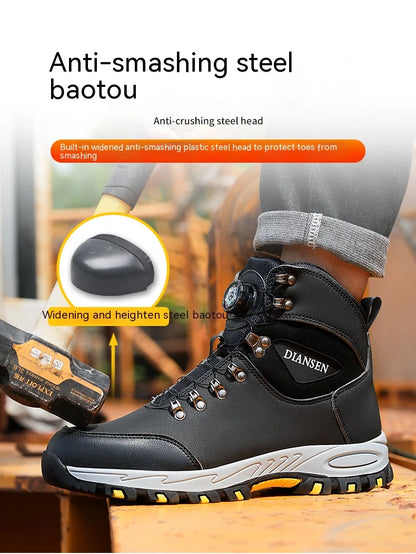 Rotating Button Safety Shoes, Men Work Sneakers, Indestructible Shoes, Puncture-Proof Protective Shoes, Work Boots, Tactical Boots