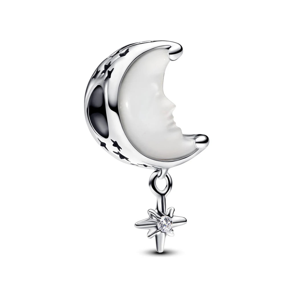 New Fashion 925 Sterling Silver Romantic Starry Sky Moon Sun Stars Pendant Fit Original Charms Bracelet Women Jewelry Gift