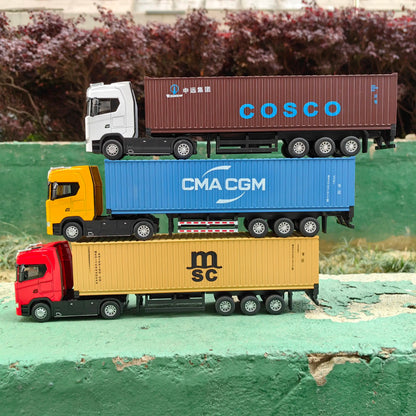 1:50 Alloy Diecast Large Truck Model Car Toy Simulation Container Toy Sound and Light Pull BackTransport Vehicle Model Kid Gifts
