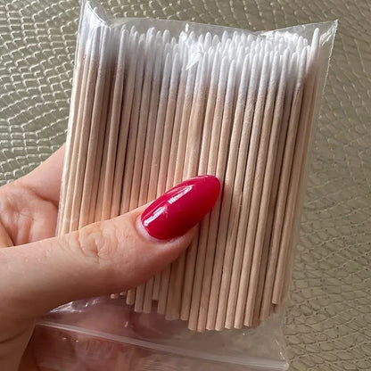 100/200/300/500Pcs Nail Double-Head Wood Swab Cleaning Sticks Pink Dual-Tipped Cotton Head Cleaning Swab Nail Polish Remover 7cm