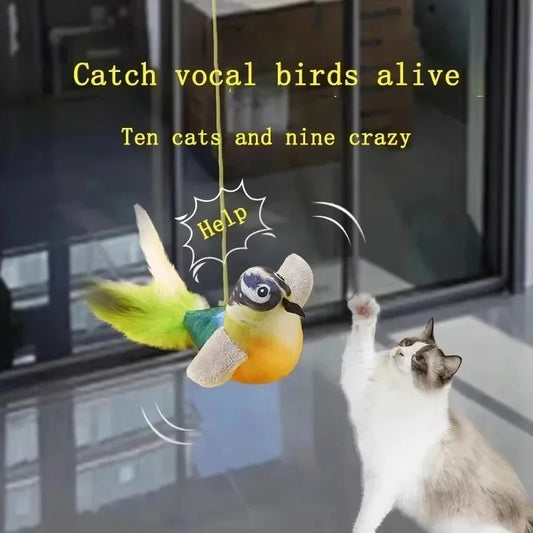 Pet Toy Cat Plush Toy: Emulates Bird Sounds to Amuse the Cat, with an Elastic Rope to Relieve Boredom and Resist Scratching and Biting