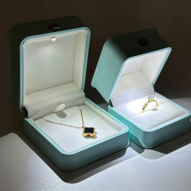 LED Jewelry Ring Box with Light Luxury Crown Earrings Pendant Storage Display Proposal Wedding Gift Box Jewelry Organizer Box