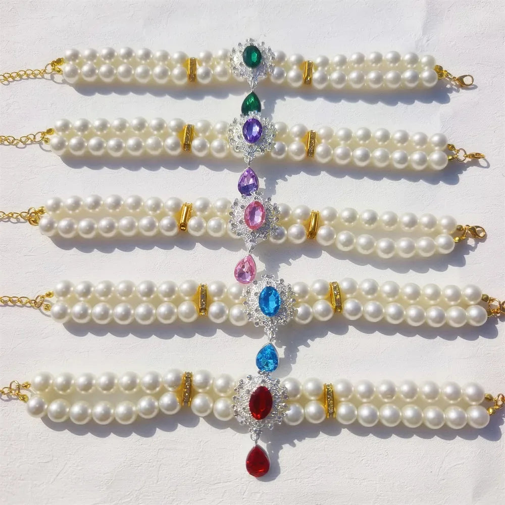 1 collar de perlas de doble capa de lujo para mascotas con colgante de diamante, disfraz de boda, perro, gato, accesorios de joyería de cristal, suministros para mascotas