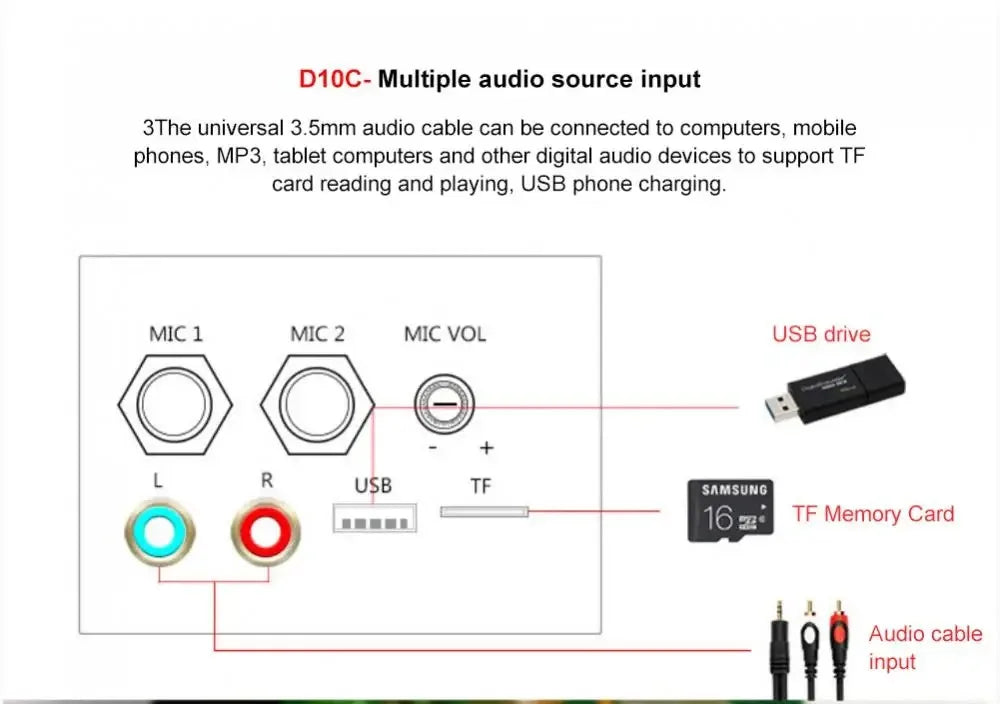 Woopker Power Amplification Board D10C BT 5.0 Dual Microphone Subwoofer Battery Rechargeable Digital Amplifier Board Karaoke