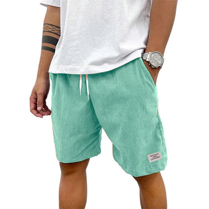 Summer Men's Solid Corduroy Shorts with Drawstring Casual Elastic Waist Fit for Outdoor Daily Activities Streetwear