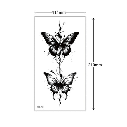 Black Flower Waterproof Temporary Tattoo Sticker, Beauty Butterfly Rose for Women, 3D Flash Body Arm Art Washable Fake Tattoos