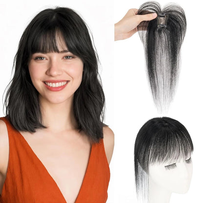 Clips in Bangs Real Human Hair 3D 360° Cover Air Bangs Lightweight Hairpieces for Women Seamless Blend for Instant Volume on Top