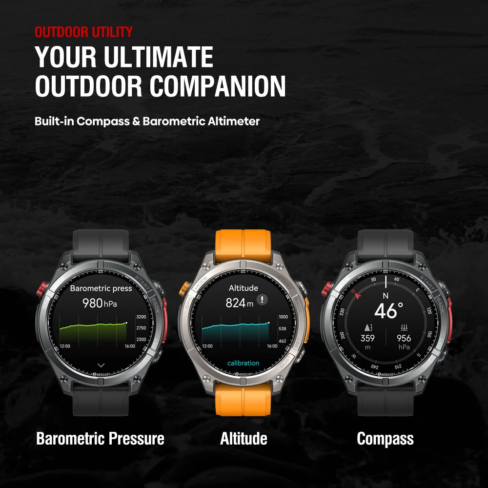 NEW Zeblaze Stratos 4 GPS Smartwatch, 1.43" AMOLED Screen Compass Barometric Altimeter Flashlight Voice Calling Smart Watch