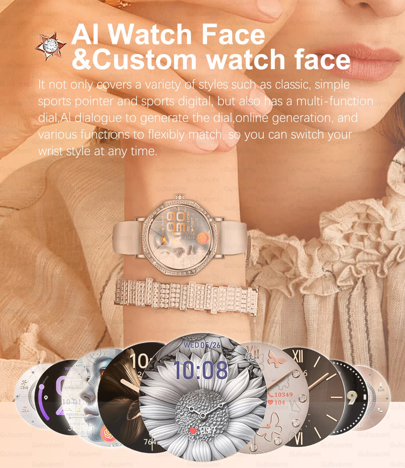 Luxury Women's Smartwatches Diamond Dial Fashion Smart Watch Heart Rate Monitor Sleep Tracking IP67 Waterproof For Android & IOS