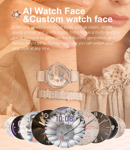 Luxury Women's Smartwatches Diamond Dial Fashion Smart Watch Heart Rate Monitor Sleep Tracking IP67 Waterproof For Android & IOS