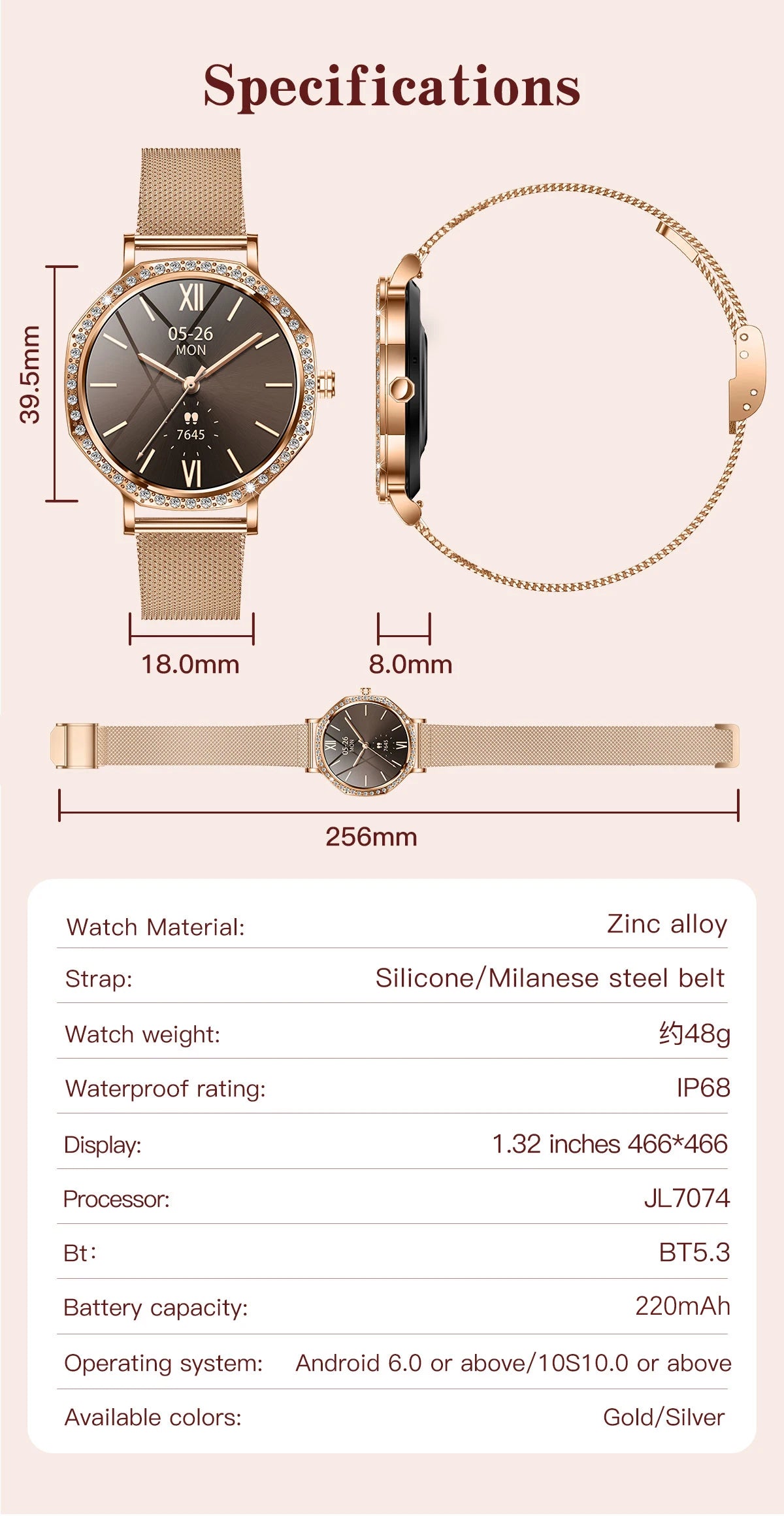 Luxury Women's Smartwatches Diamond Dial Fashion Smart Watch Heart Rate Monitor Sleep Tracking IP67 Waterproof For Android & IOS