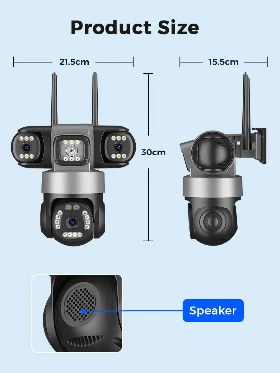 12MP Outdoor WiFi Camera, 6K HD Triple Lens, Triple Screens PTZ IP Security Camera, Human Auto Tracking, Waterproof CCTV Cam ICSEE
