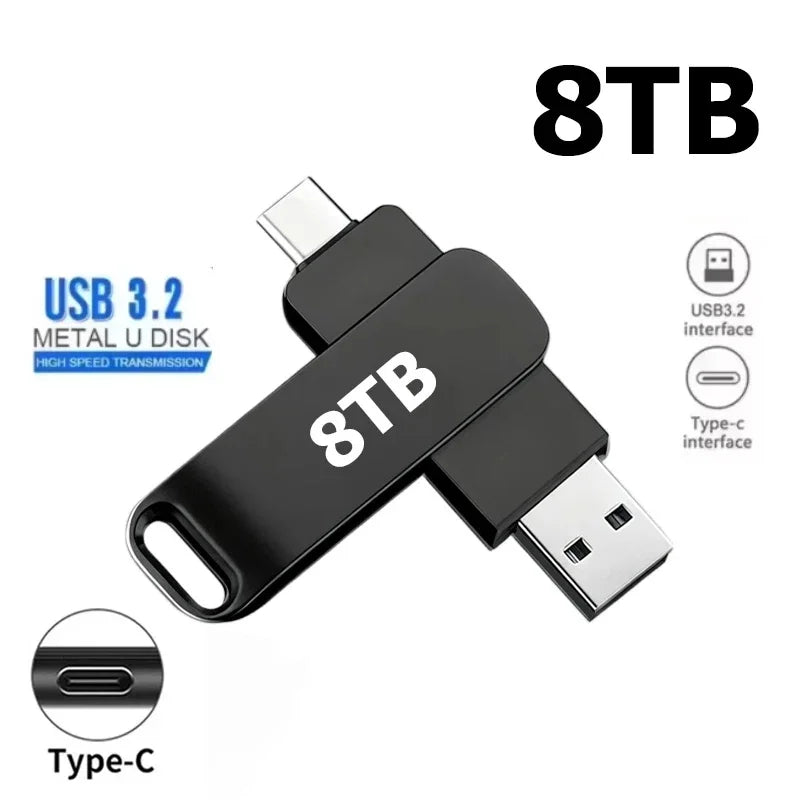 64TB USB 3.2 Flash Drive High Speed 2TB USB Transfer Type-C 2-In-1 16TB OTG Pendrive Waterproof Flash Disk For Computer Storage