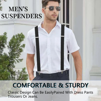 Suspenders for Men's Tuxedo Suspenders X-Back 1.4" Adjustable Elastic Suspender Braces Strong for Work Trousers Wedding