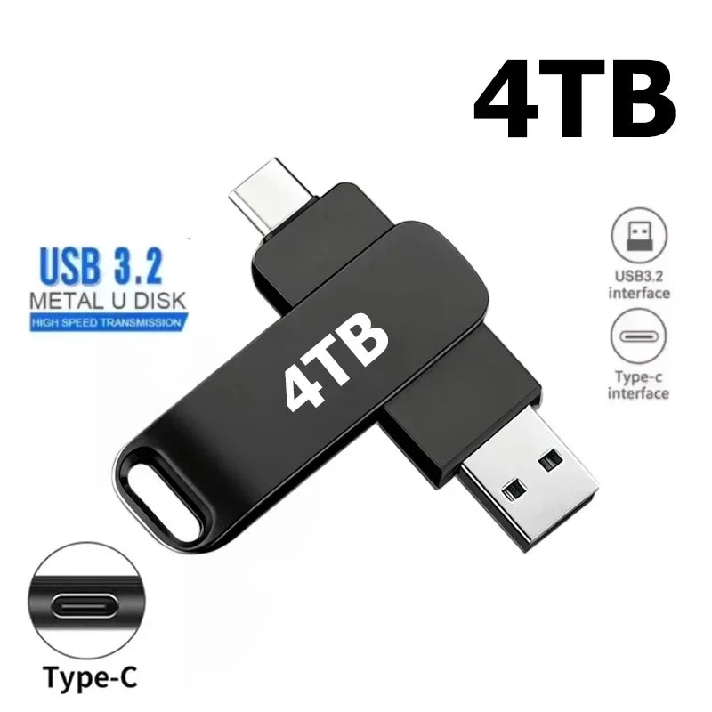 64TB USB 3.2 Flash Drive High Speed 2TB USB Transfer Type-C 2-In-1 16TB OTG Pendrive Waterproof Flash Disk For Computer Storage