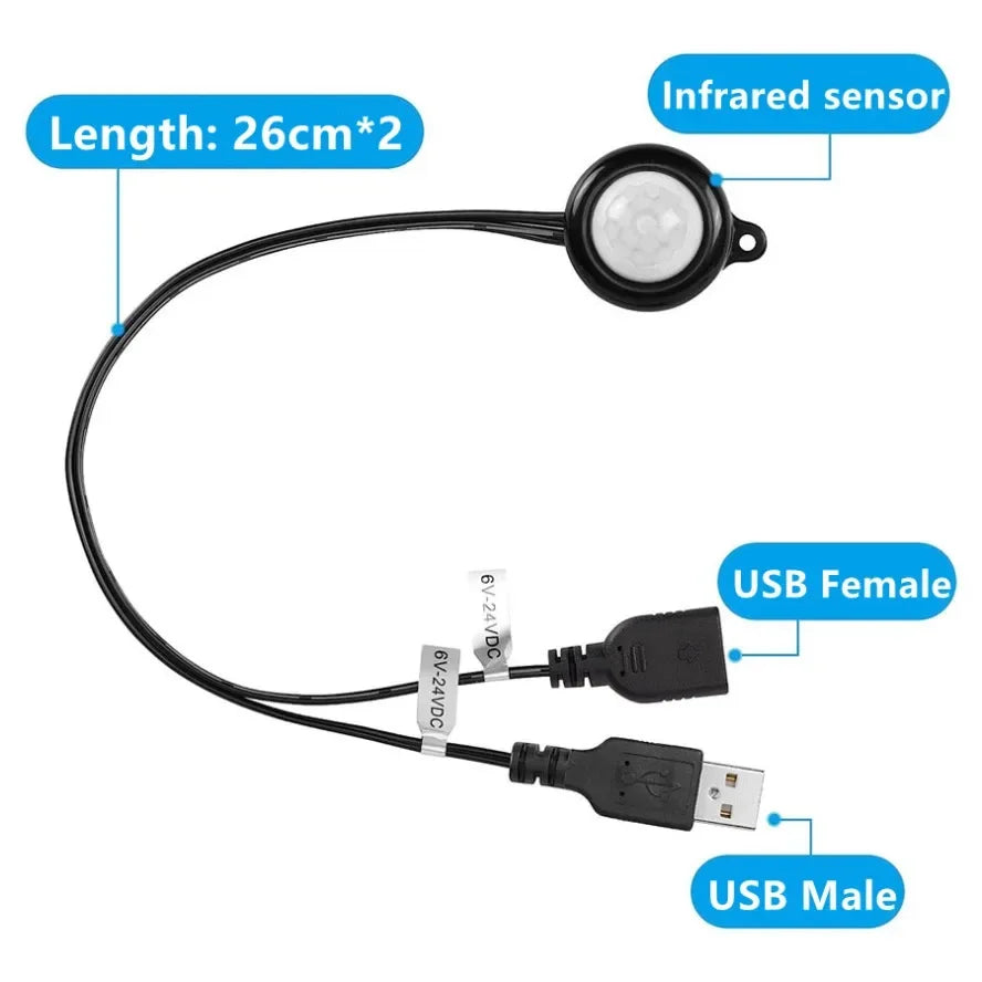 USB/DC Plug Adjustable PIR Infrared Human Motion Sensor Switch DC5V 12V 24V Smart Switch for LED Light Strip Night Lamp Bulb