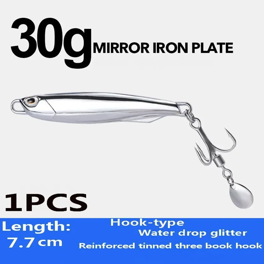 1Pc, Electroplated Lron Plate Rod Metal Fishing Bait, 60g 40g 30g 20g, Portable Fishing Lure, Sharp Hoops Tip, Spinning Tackle Tool