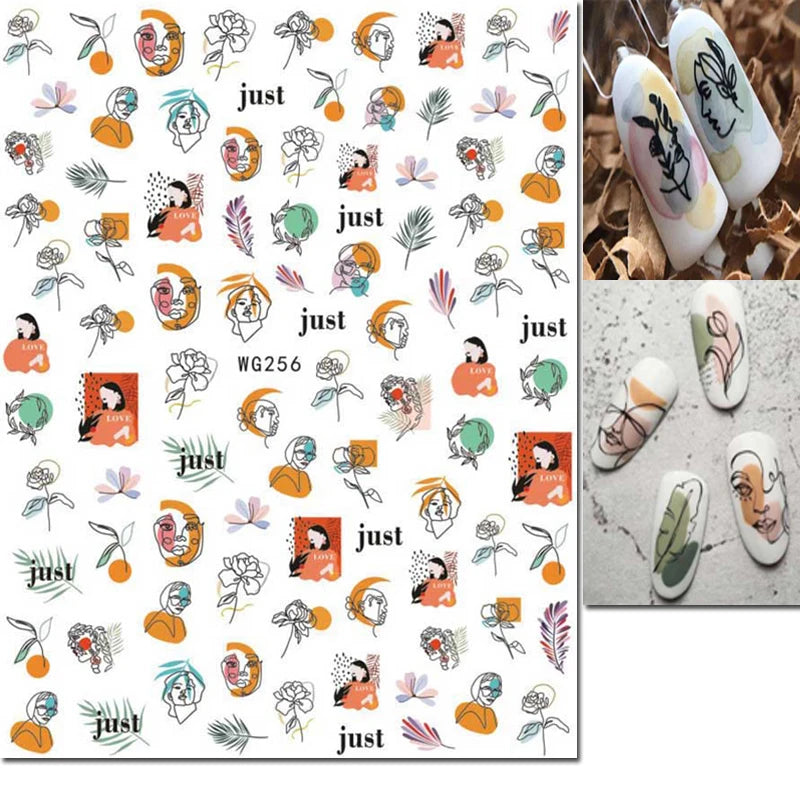 3d Nail Art Decals Tropical Palm Leaves Flowers Laces Faces Adhesive Sliders Nail Stickers Decoration For Nail Manicure