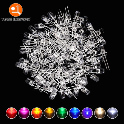 5mm LED Diode, F5 Assorted Kit, White Green Red Blue Yellow Orange Pink Purple Warm White, DIY Light Emitting Diode