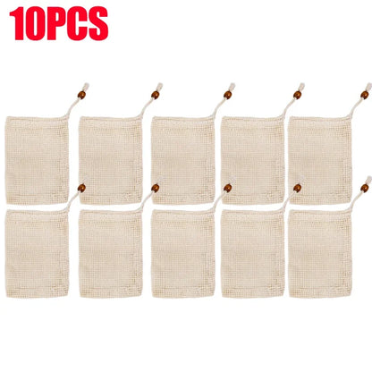 1/10PCS Hangable Soap Bags Natural Cotton Linen Foaming Soap Net Bag Body Soap Cleanser Net Bags Household Shower Cleaning Tools