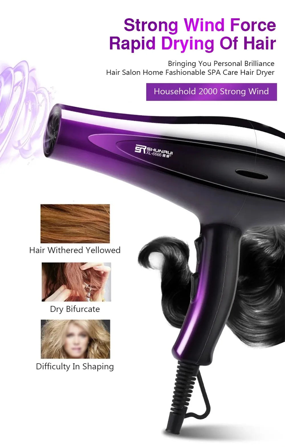 High-Power Ionic Hair Dryer, Fast Heating and Hot/Cold 9 Gears Adjustment Home Professional Hair dryer, Blow Dryer with Accessories