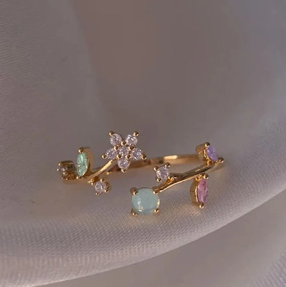 New Cute Colorful Zircon Flower Ring For Women Girl, Fashion Vintage Zircon Adjustable Rings, Jewelry Gift