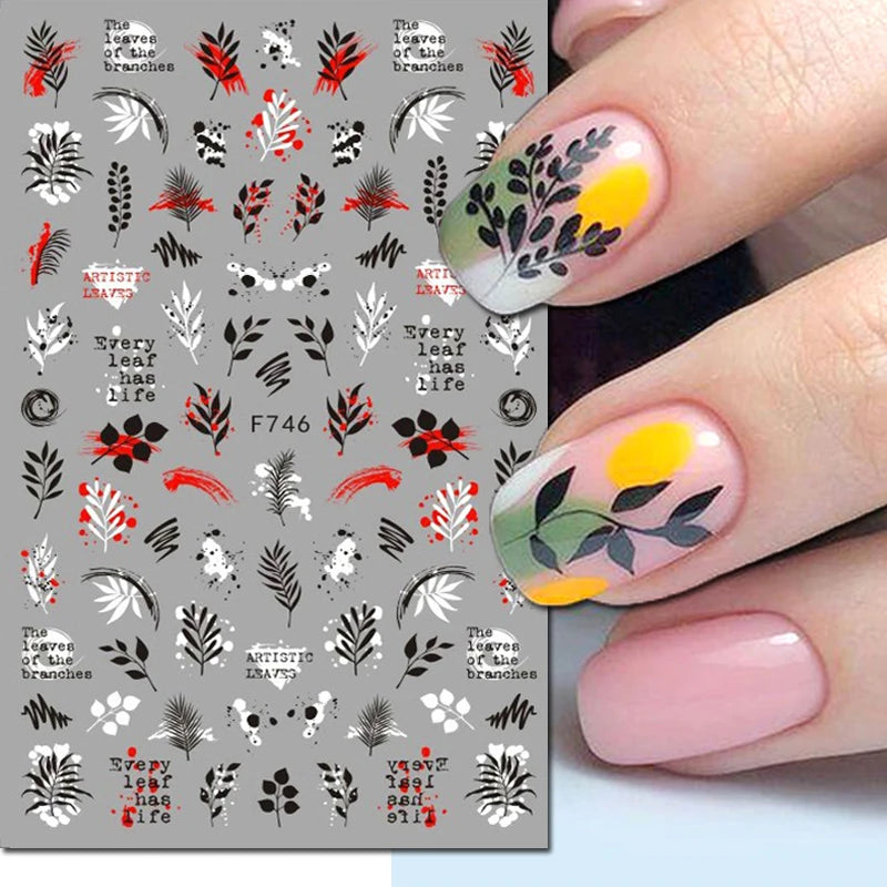 3d Nail Art Decals Tropical Palm Leaves Flowers Laces Faces Adhesive Sliders Nail Stickers Decoration For Nail Manicure