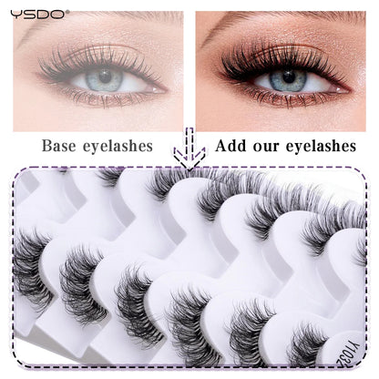 YSDO 5/10 Pairs Half Lashes Cat Eyelashes Soft Natural Clear Band False Lashes Natural Wispy Faux 3d Mink Eyelashes Makeup Tools