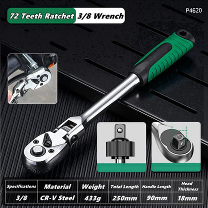 1/4，3/8，1/2 Inch Drive Socket Adjustable Ratchet Wrench Extendable Handle Wrench 72-Tooth Quick-Release Reversible
