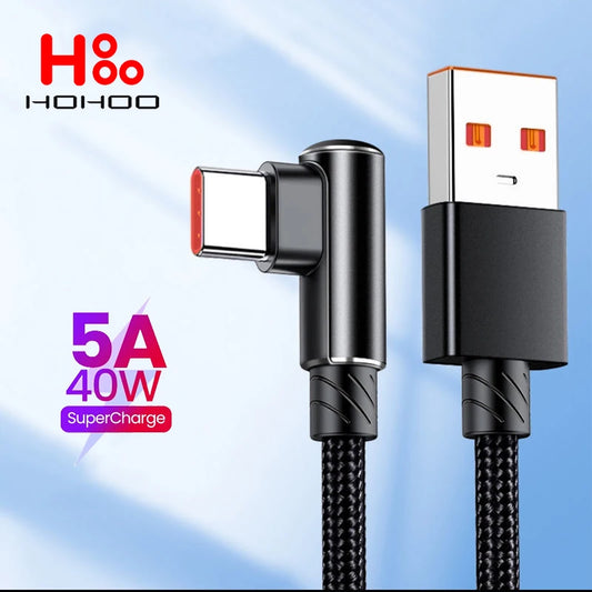90 Degree Elbow 40W USB to Type C Fast Charging Cable for Huawei Mate Xiaomi Poco F3 USB Type C Quick Fast Charge Wire Data Cord