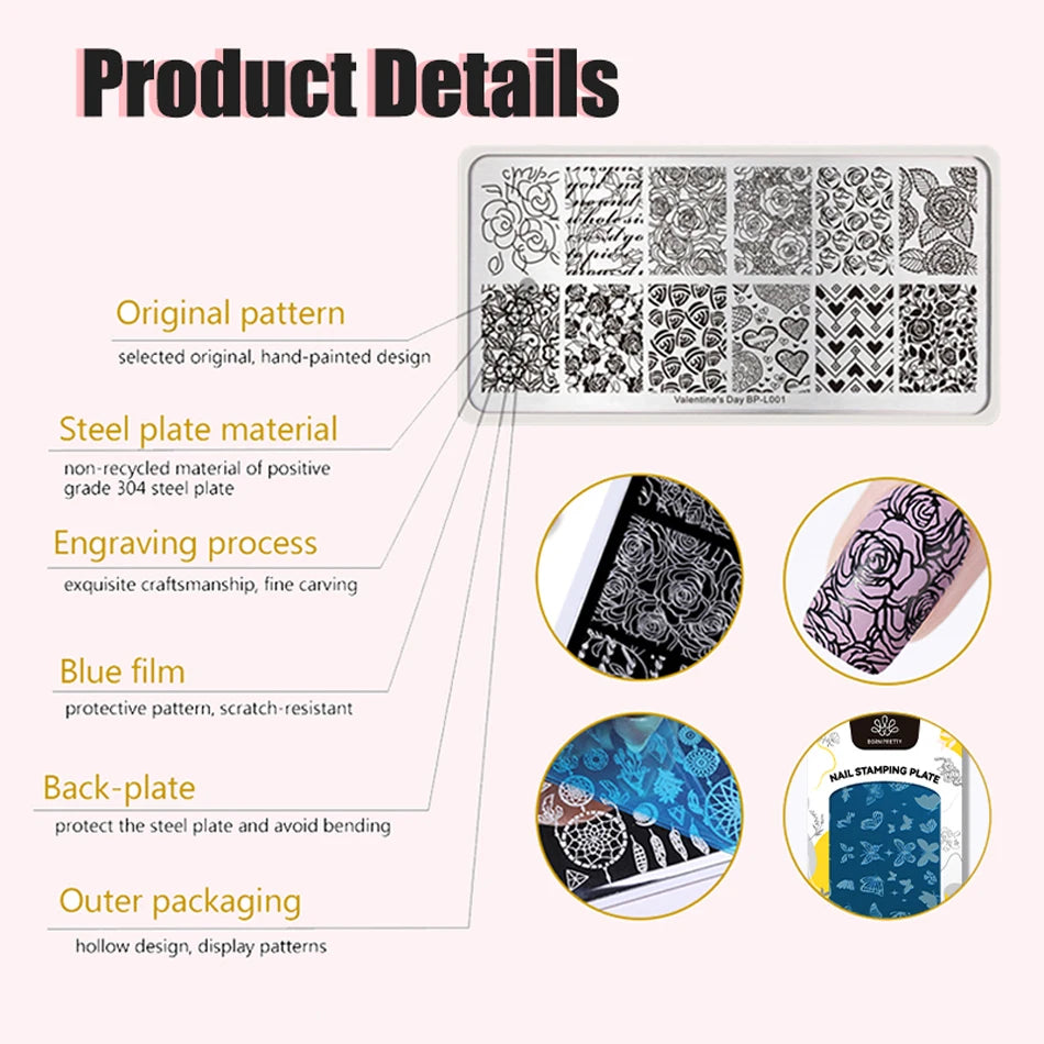 BORN PRETTY Bridal Lace Nail Art Templates Butterfly Flower Leaves Geometry Stamping Plates DIY Image Printing Stencil Tools